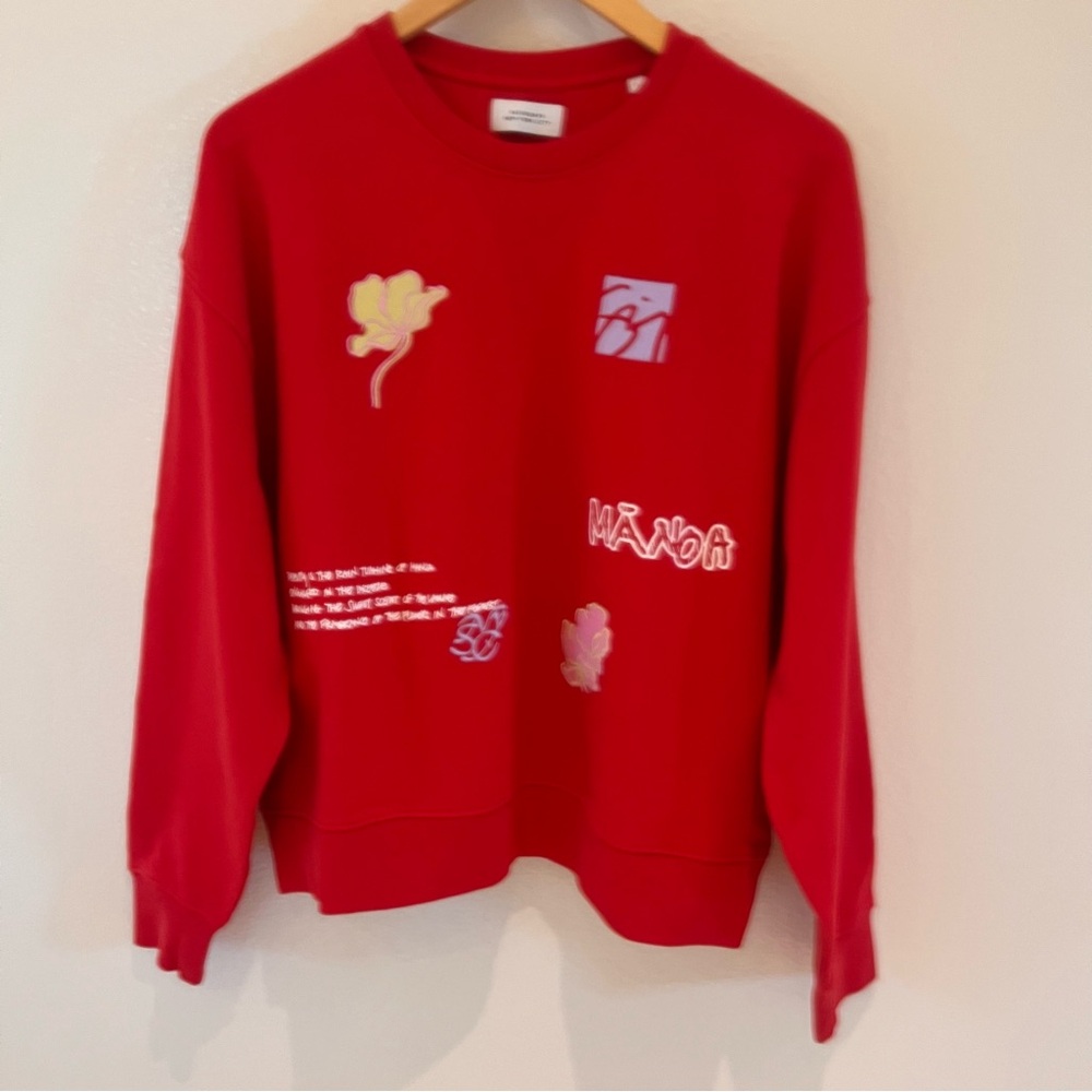 Saturdays NYC Vibrant Red Embroidered Sweatshirt Size Large